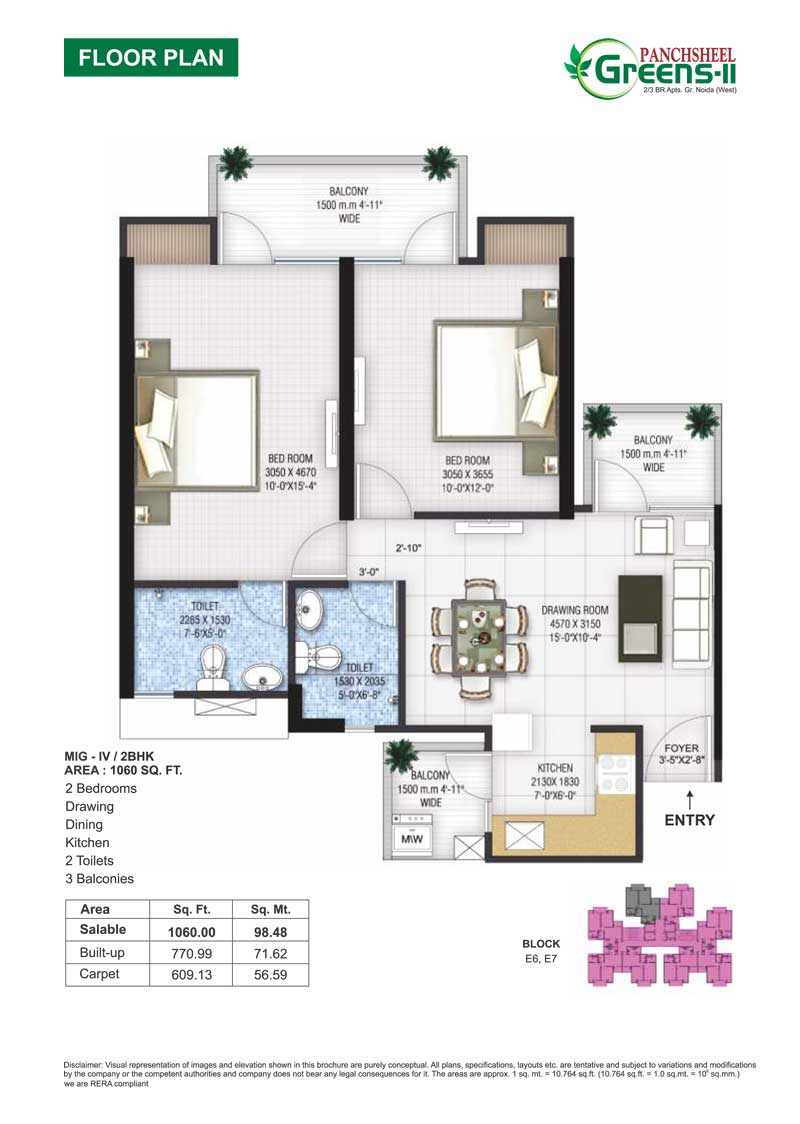 Panchsheel Greens 2 1060-sqft floor plan